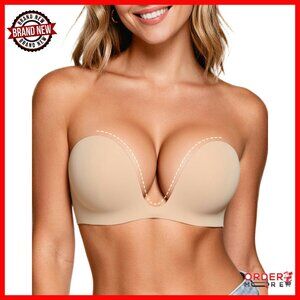 Strapless Push Up Bra Padded Deep Plunge U Shape Halter Non Slip Seamless